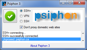 صورة توضح أنً برنامج سايفون Psiphon متصل ببرنامج ويندوز Windows